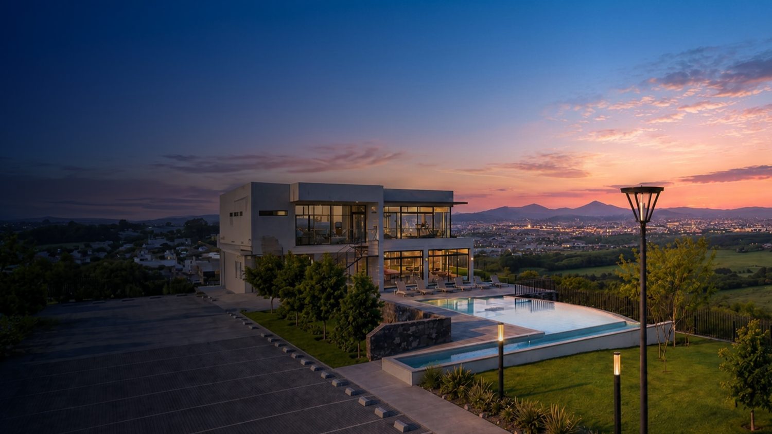 Vista panorámica de Querétaro al atardecer desde Meseta
